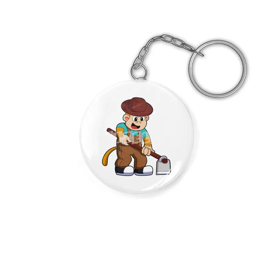 Monkey at Farmer with Rake Anahtarlık