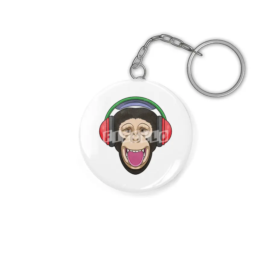 Monkey at Music with Headphone Anahtarlık