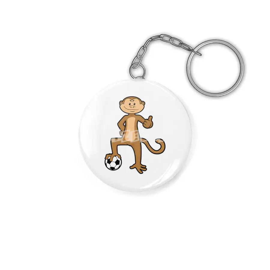 Monkey at Sports with Soccer ball Anahtarlık