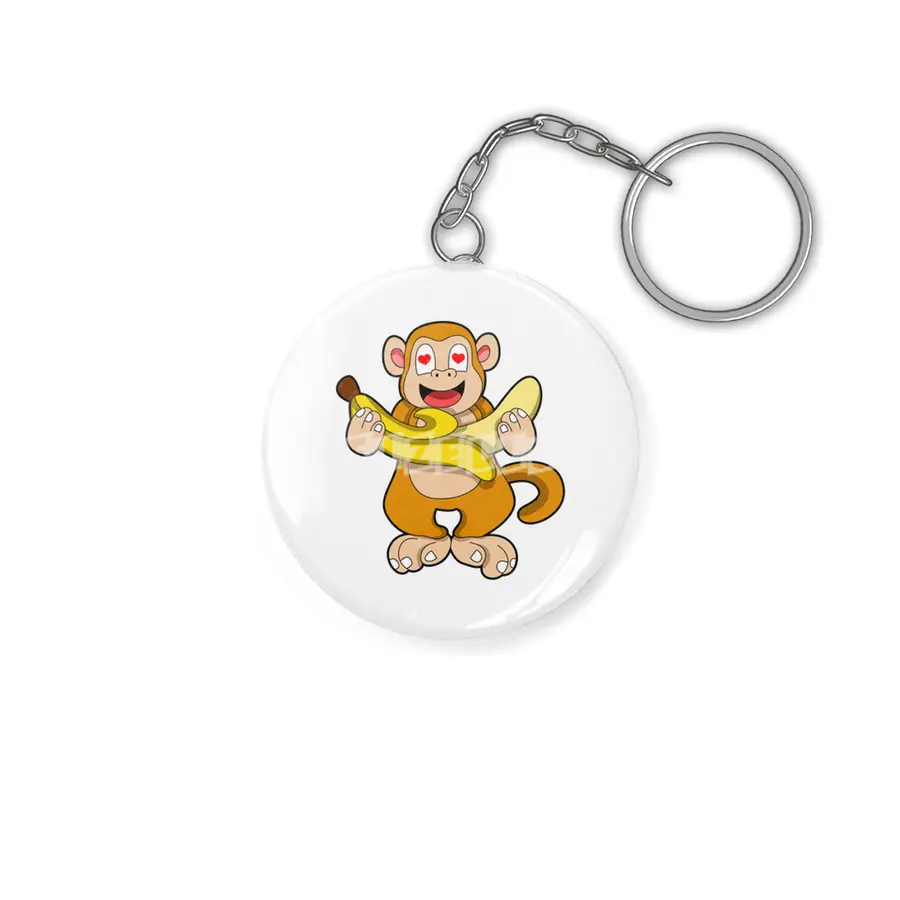 Monkey with Banana & Hearts Anahtarlık
