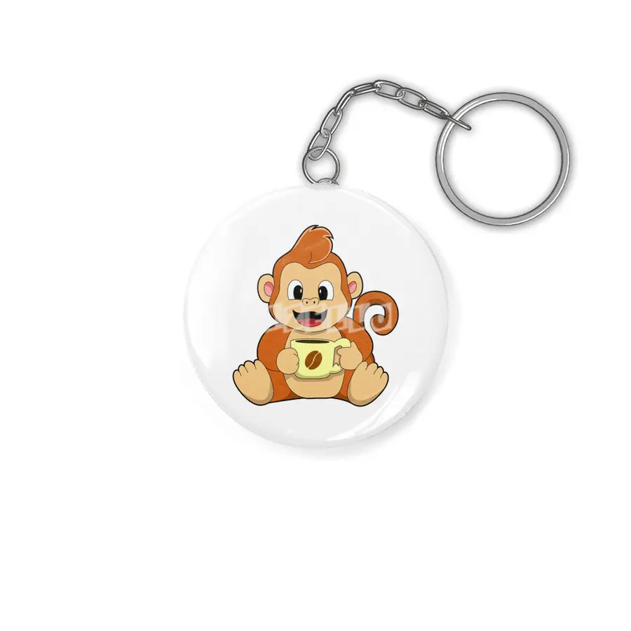 Monkey with Cup of Coffee Anahtarlık