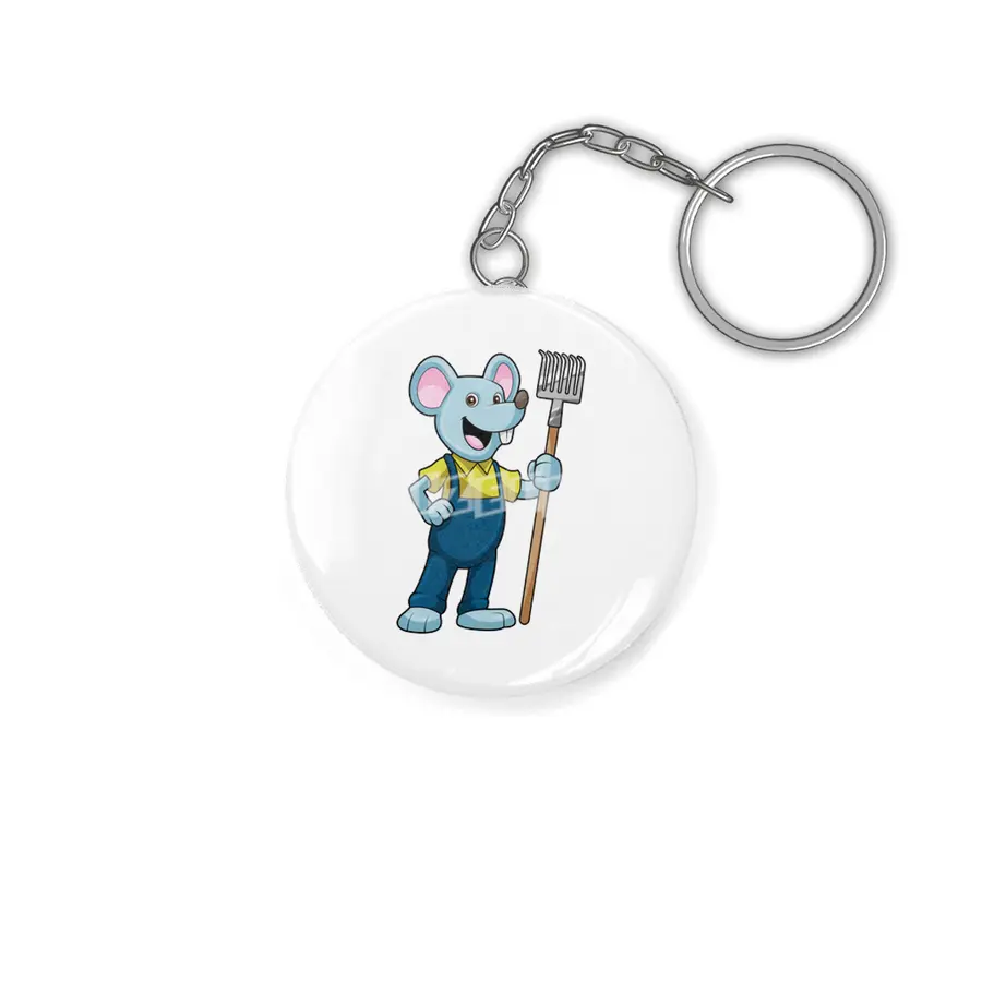 Mouse as Farmer with Rake Anahtarlık