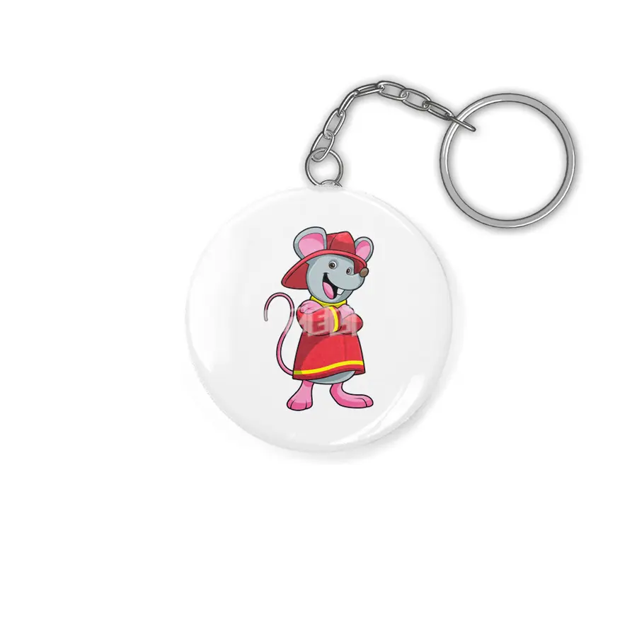 Mouse as Firefighter with Helmet Anahtarlık