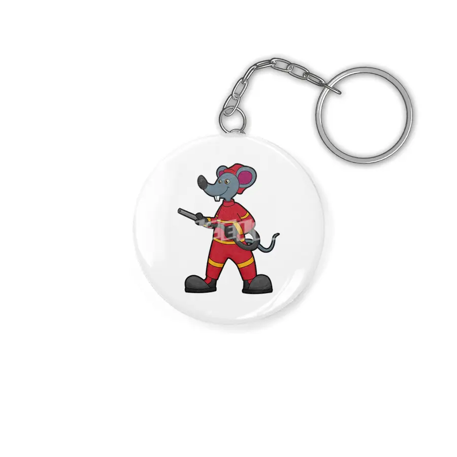 Mouse as Firefighter with Hose Anahtarlık