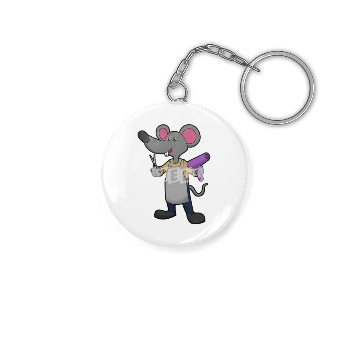 Mouse as Hairdresser with Scissors & Hair dryer Anahtarlık