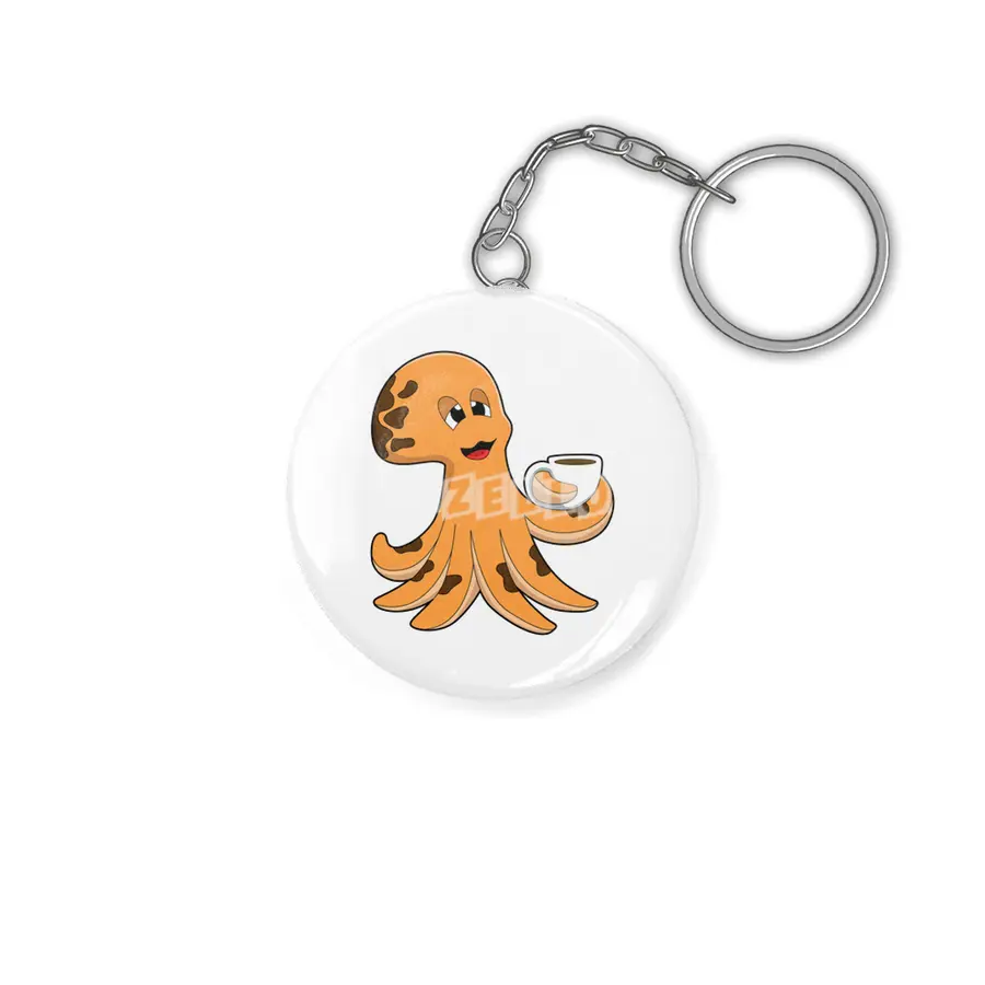 Octopus with Cup of Coffee Anahtarlık