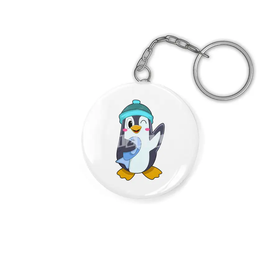 Penguin with Fish & Hat Anahtarlık