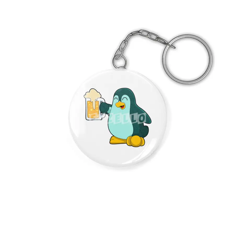 Penguin with Glass of Beer Anahtarlık