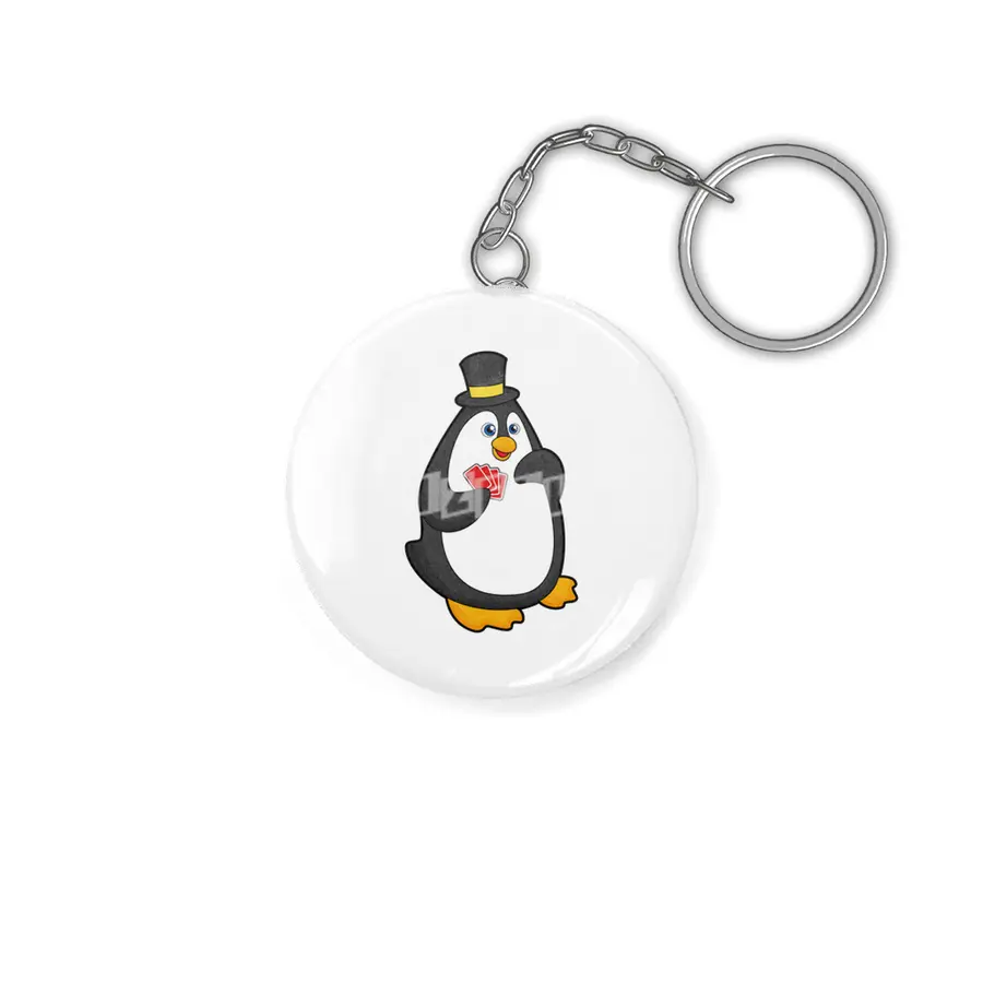 Penguin with Hat at Poker with Poker cards Anahtarlık