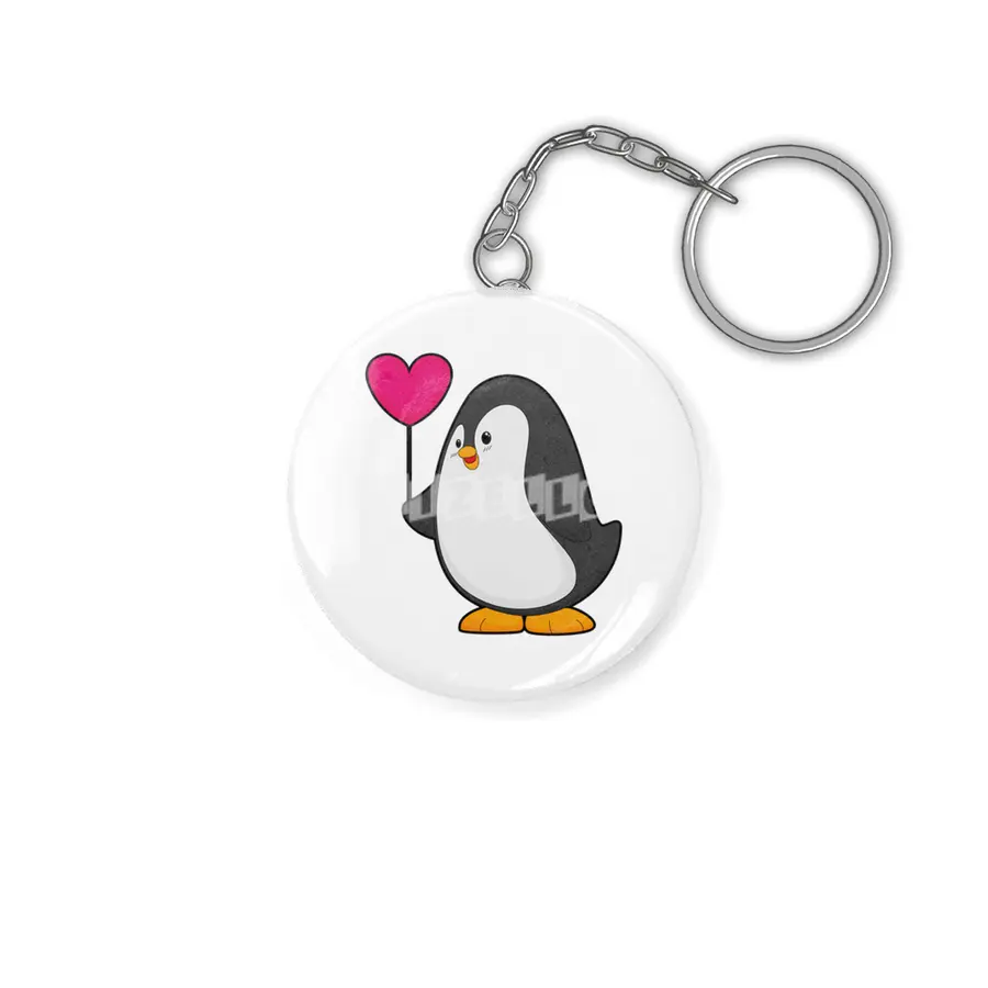 Penguin with Heart Balloon Anahtarlık