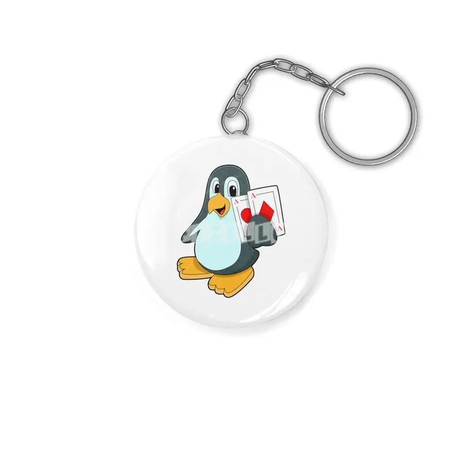 Penguin with Poker cards Anahtarlık