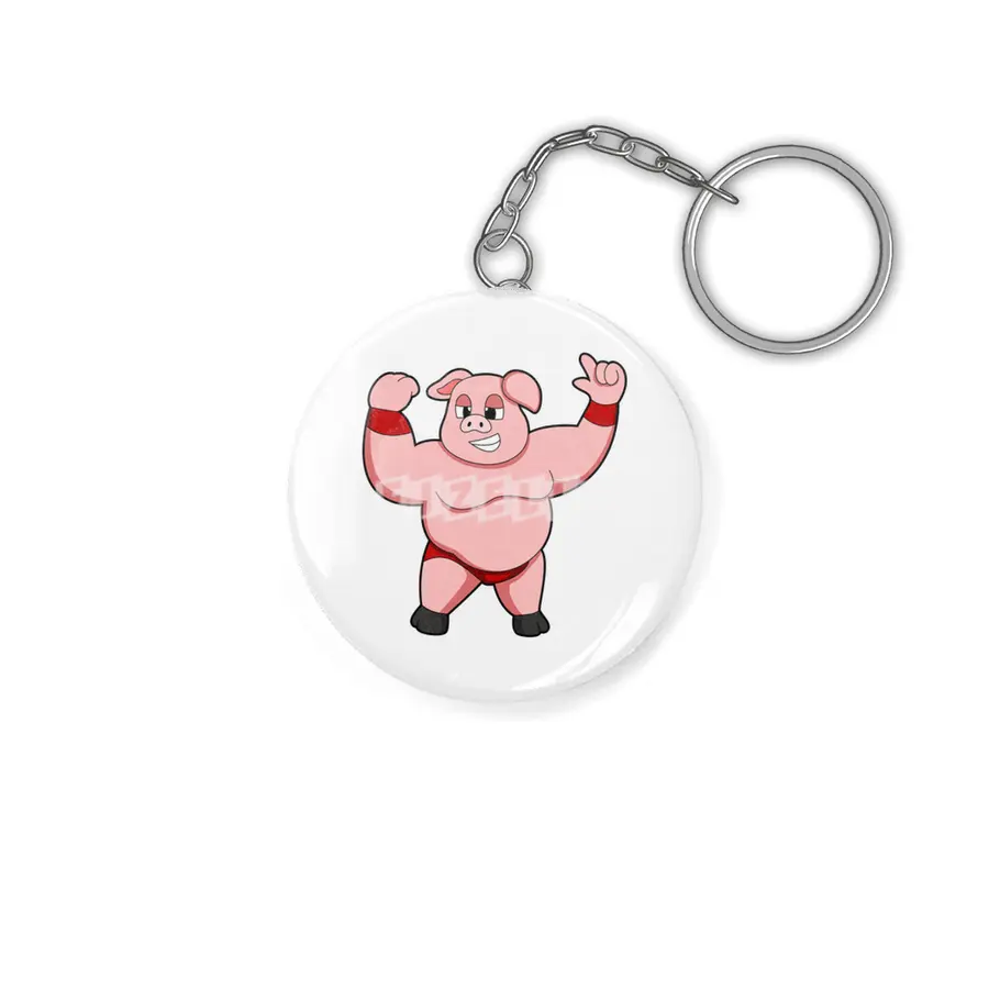 Pig as Bodybuilder with big Belly Anahtarlık