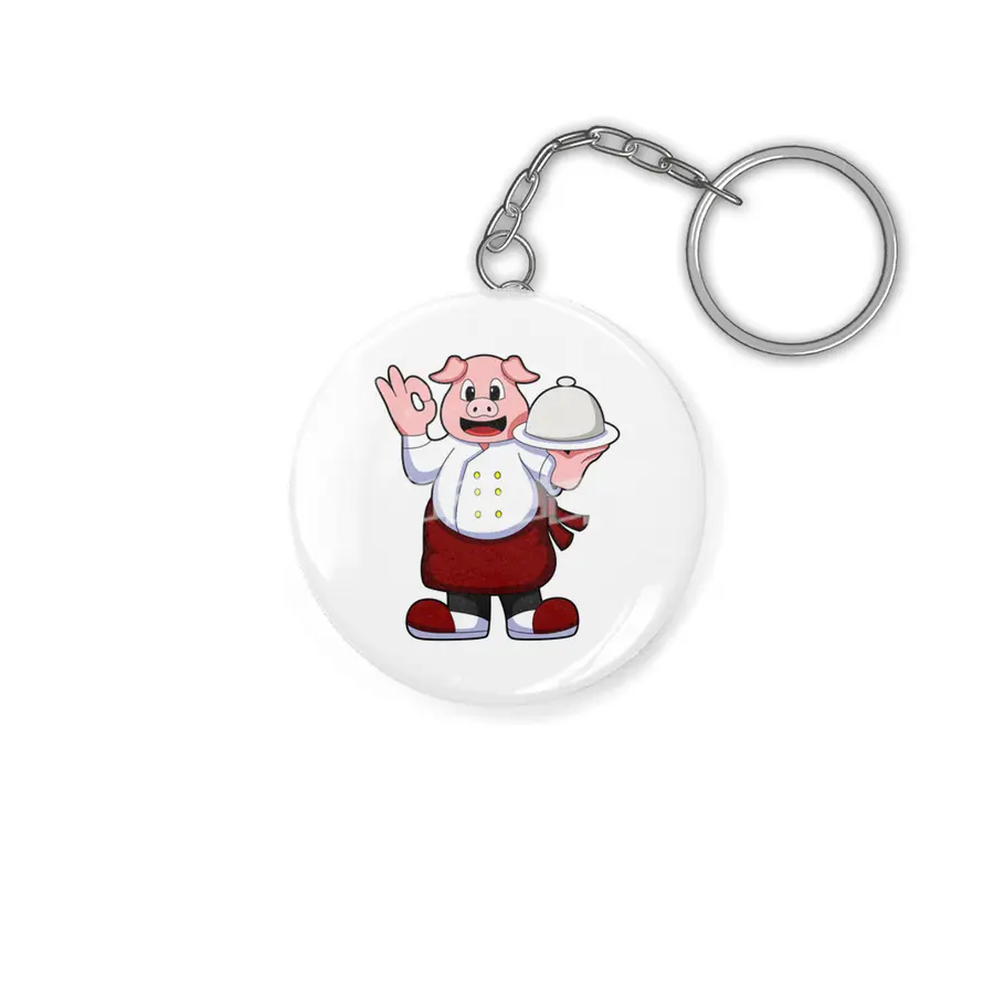 Pig as Cook with Cooking apron & Serving plate Anahtarlık