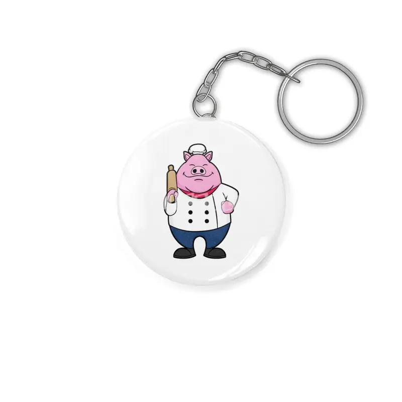 Pig as Cook with Rolling pin Anahtarlık