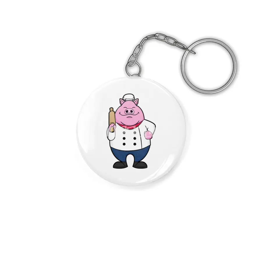 Pig as Cook with Rolling pin Anahtarlık
