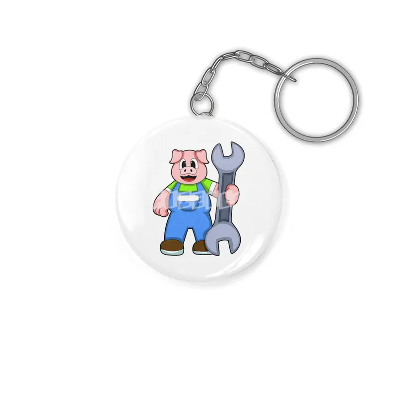 Pig as Craftsman with Wrench Anahtarlık