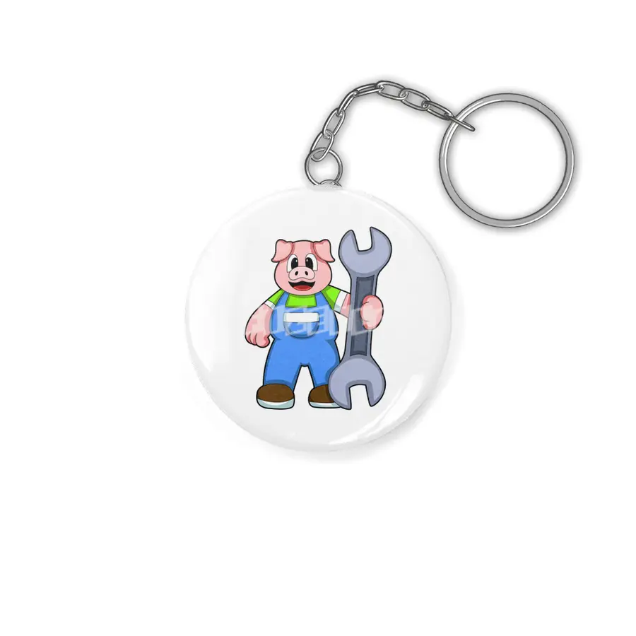 Pig as Craftsman with Wrench Anahtarlık