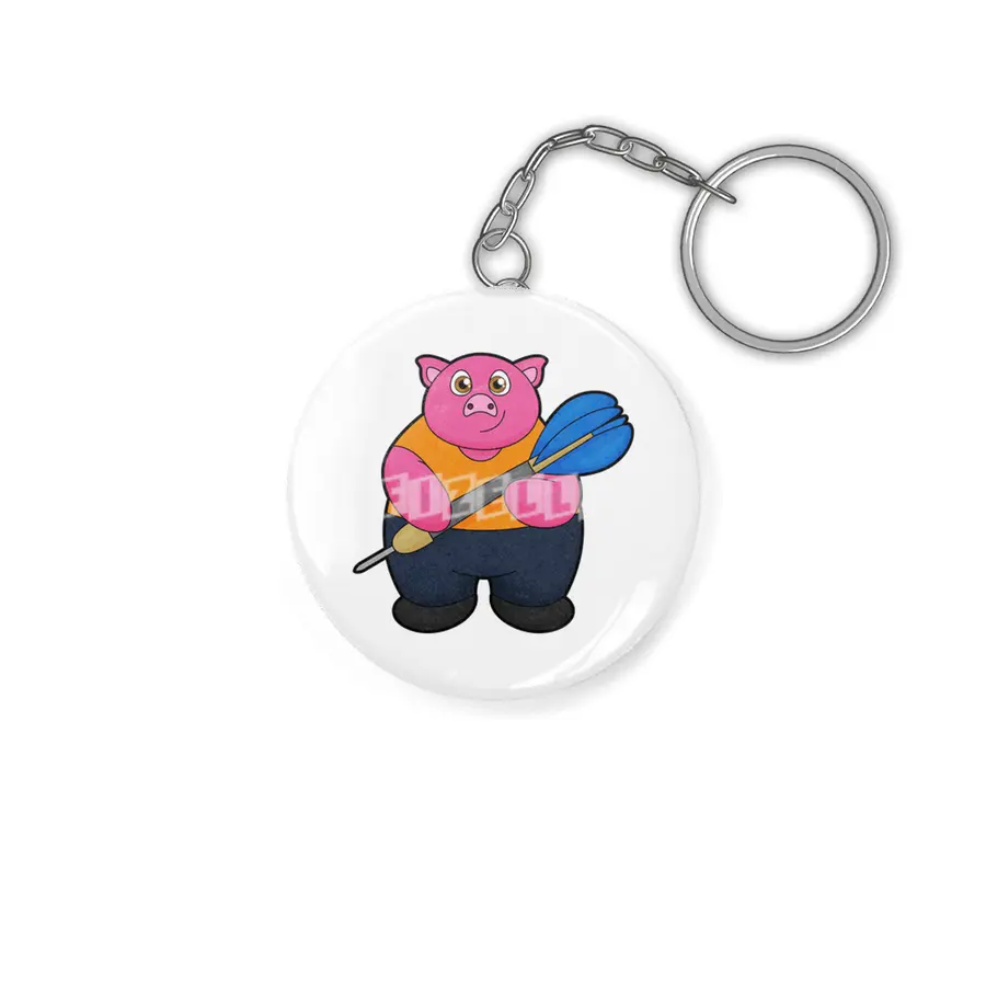 Pig as Dart player with Darts Anahtarlık