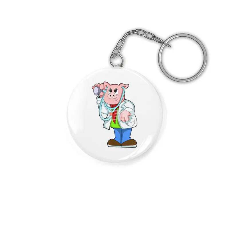 Pig as Doctor with Stethoscope Anahtarlık