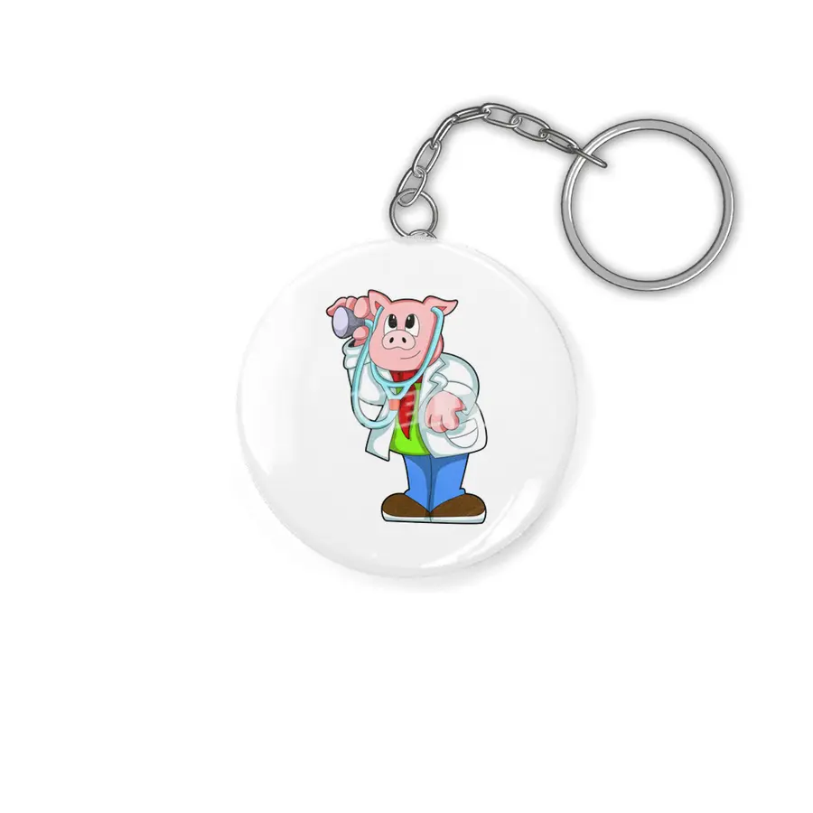 Pig as Doctor with Stethoscope Anahtarlık