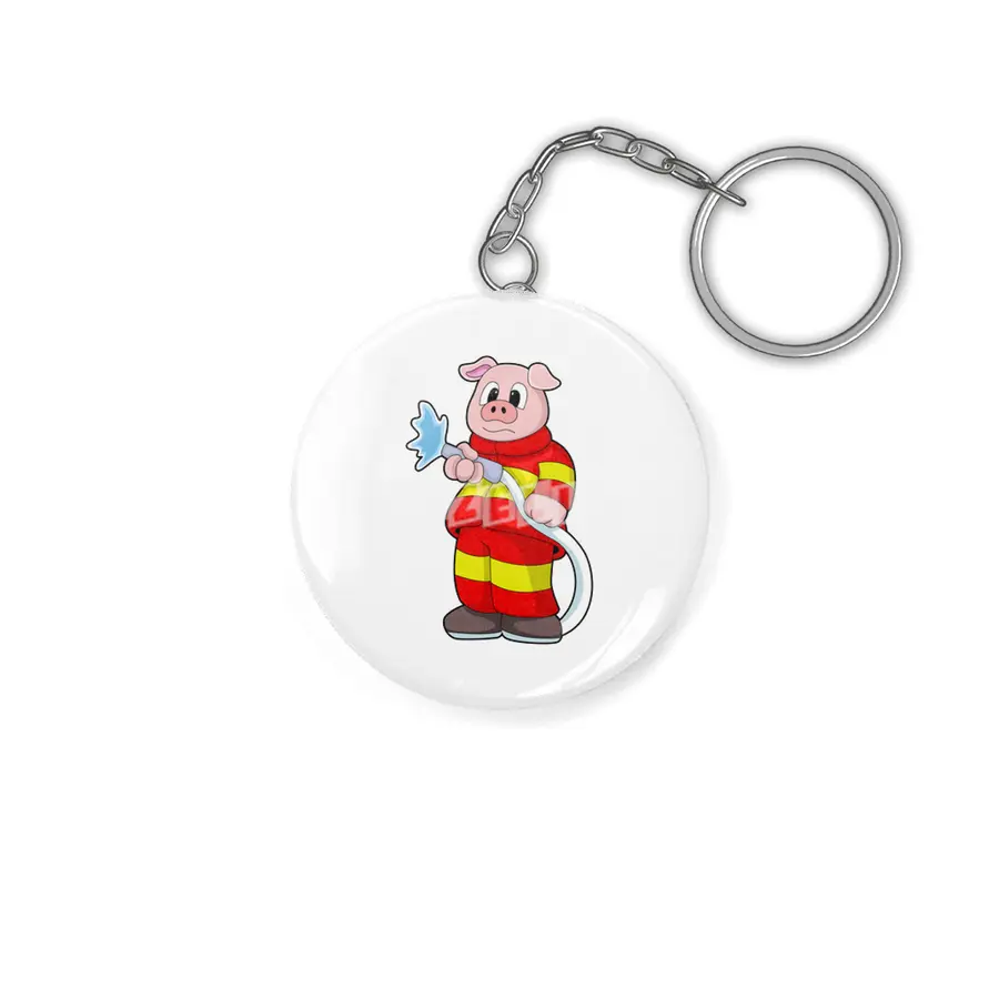 Pig as Firefighter with Hose Anahtarlık