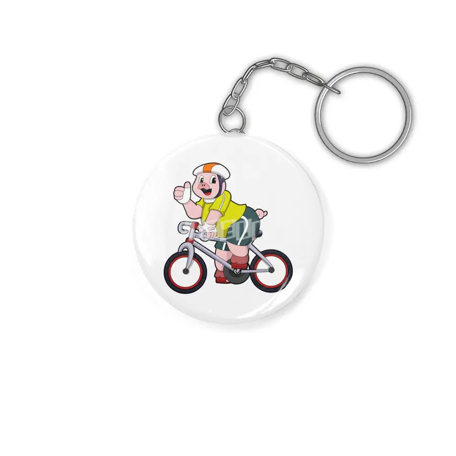 Pig with Bicycle & Helmet Anahtarlık