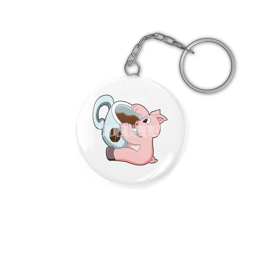 Pig with Cup of Coffee Anahtarlık