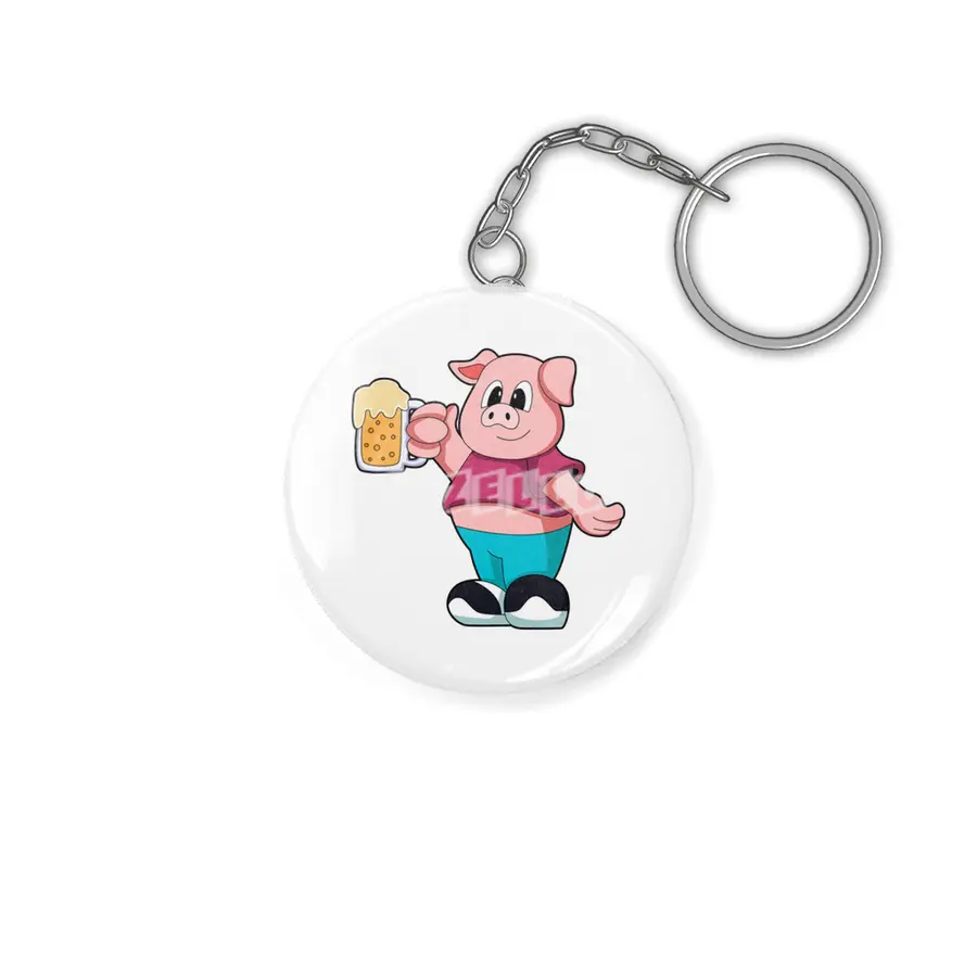 Pig with Glass of Beer Anahtarlık
