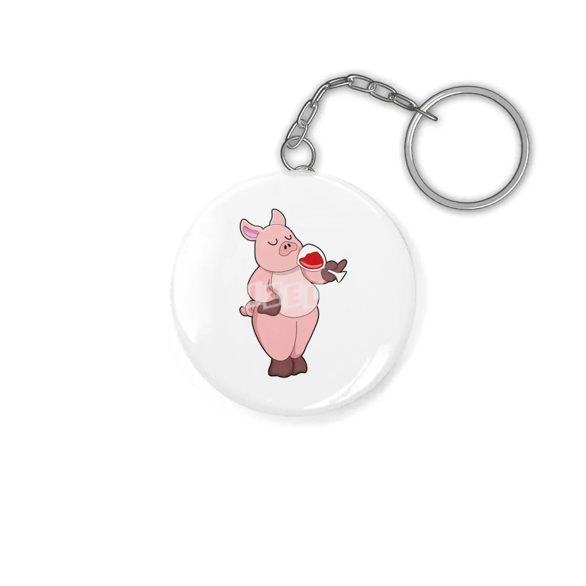 Pig with Glass of Wine Anahtarlık