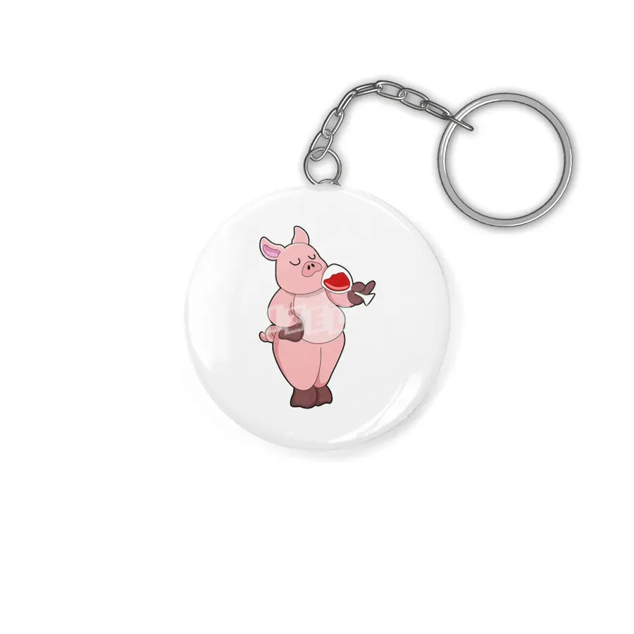 Pig with Glass of Wine Anahtarlık
