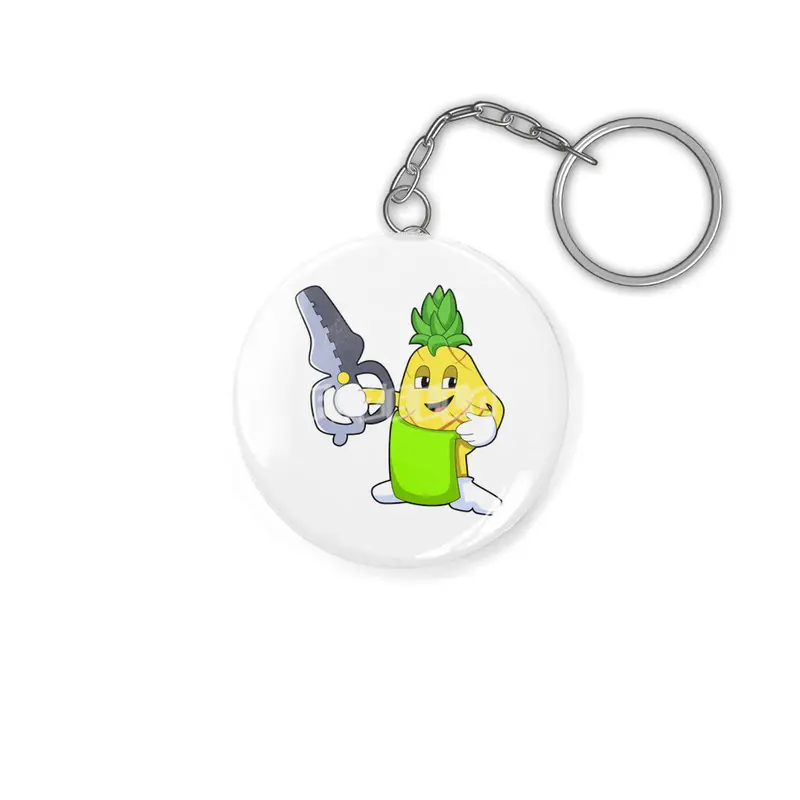 Pineapple as Hairdresser with Scissors & Razor Anahtarlık