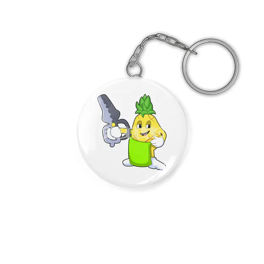 Pineapple as Hairdresser with Scissors & Razor Anahtarlık