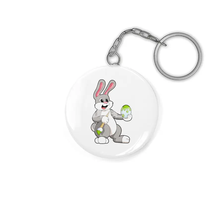 Rabbit at Painting with Egg Anahtarlık