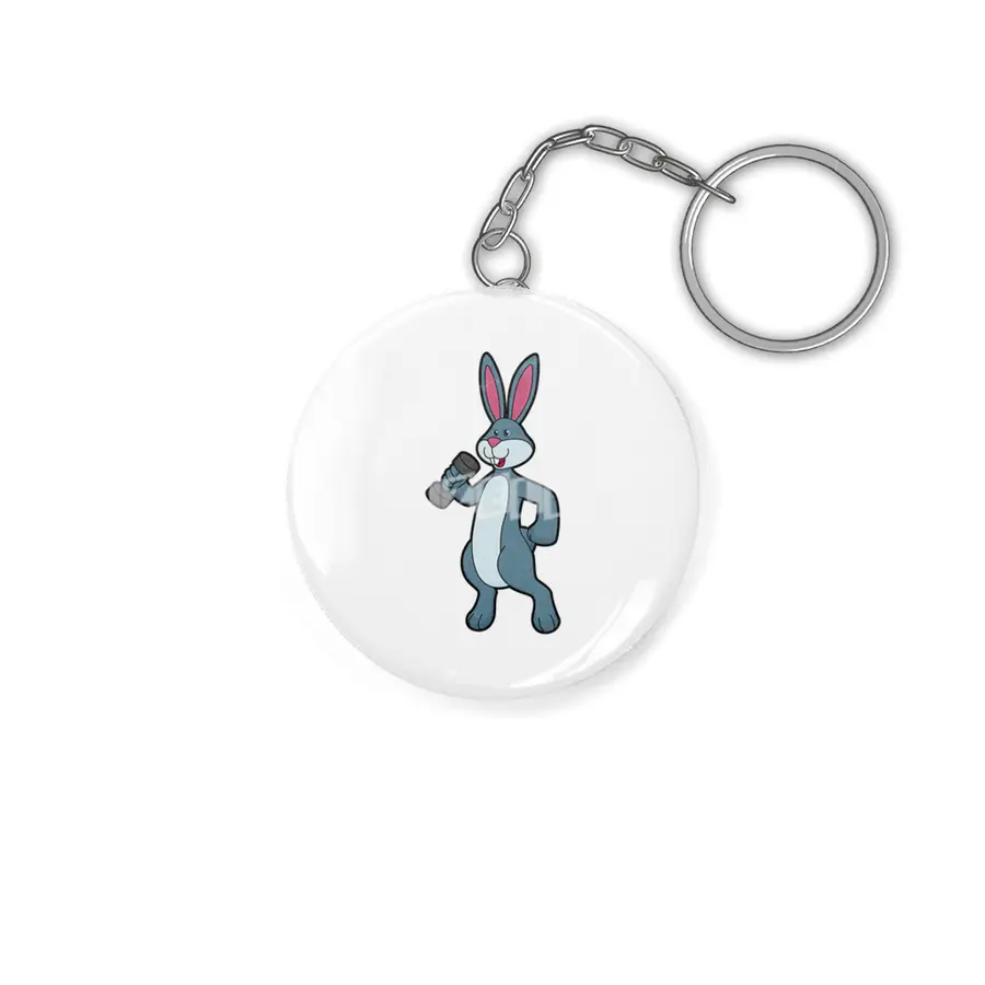 Rabbit at Strength training with Dumbbell Anahtarlık