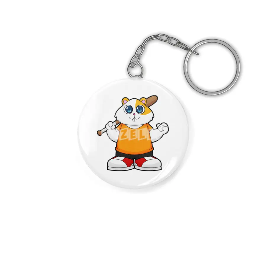 Hamster at Baseball with Baseball bat Anahtarlık