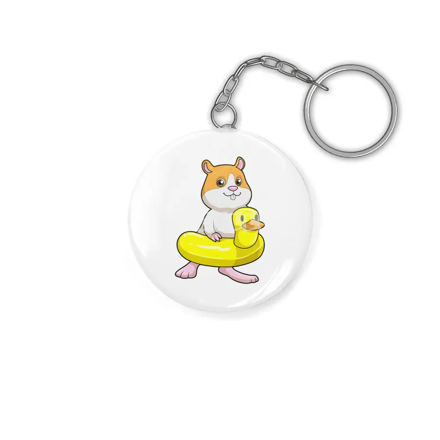 Hamster at Beach with Duck as Swim ring Anahtarlık