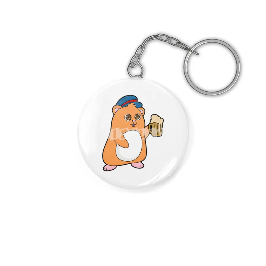 Hamster with Beer Anahtarlık