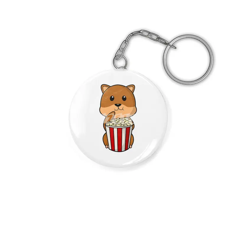 Hamster with Cone of Popcorn Anahtarlık
