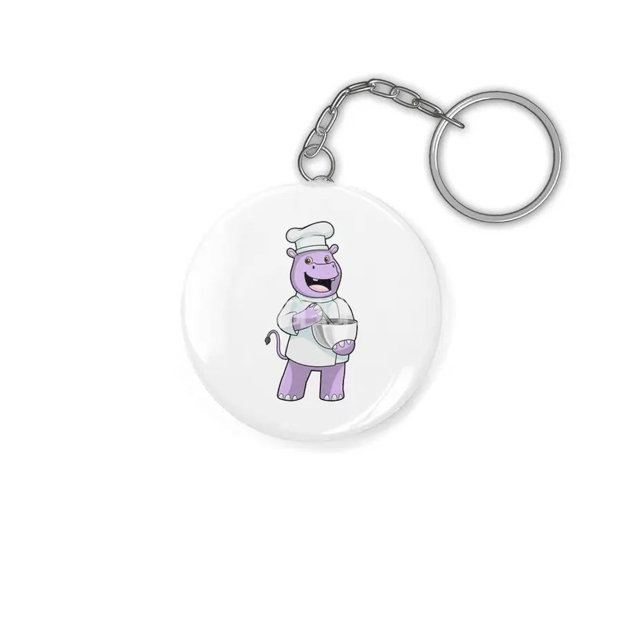 Hippo as Chef with Bowl Anahtarlık
