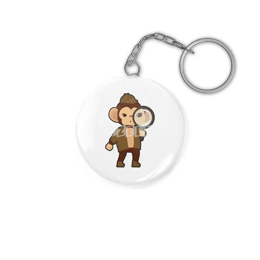 Monkey as Detective with Magnifying glass Anahtarlık