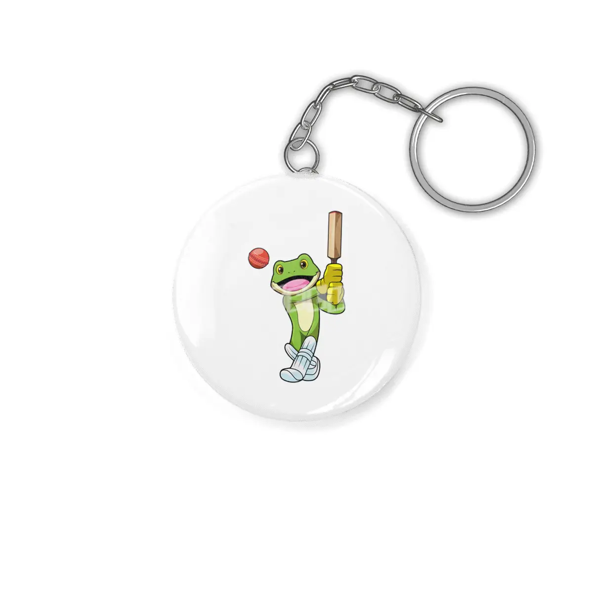 Frog at Cricket with Cricket bat Anahtarlık