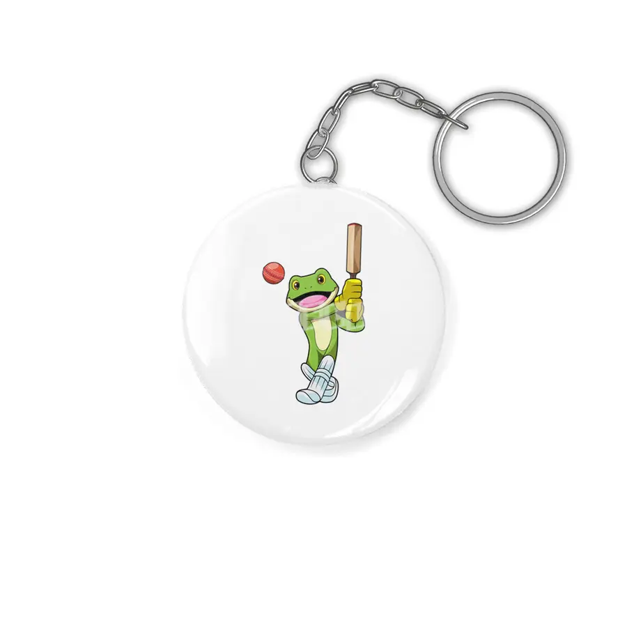 Frog at Cricket with Cricket bat Anahtarlık