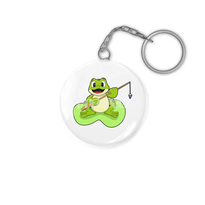Frog at Fishing with Fishing rod Anahtarlık