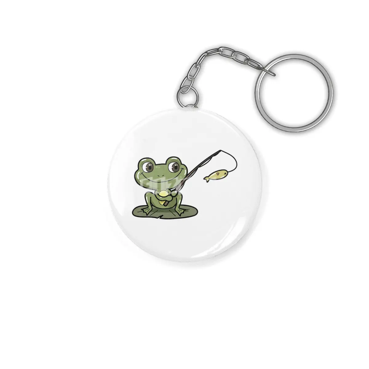 Frog at Fishing with Fishing rod Anahtarlık