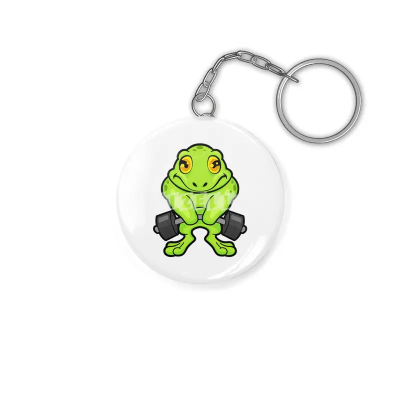 Frog at Fitness with Barbell Anahtarlık