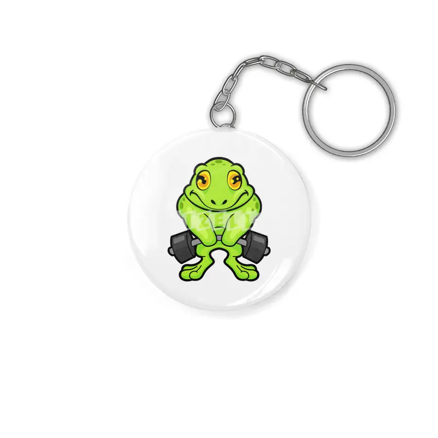 Frog at Fitness with Barbell Anahtarlık
