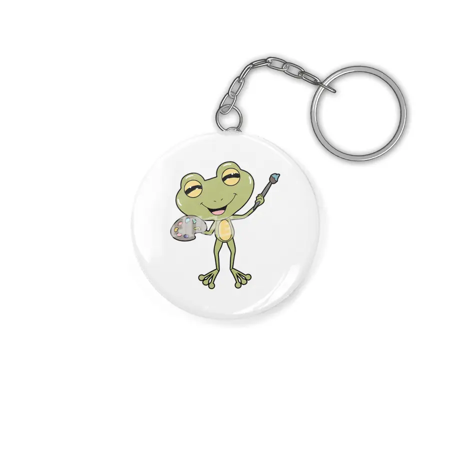 Frog at Painting with Brush & Paint Anahtarlık