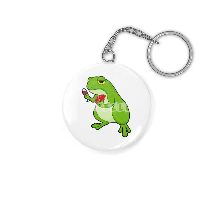 Frog at Poker with Poker cards & Glass of Red wine Anahtarlık