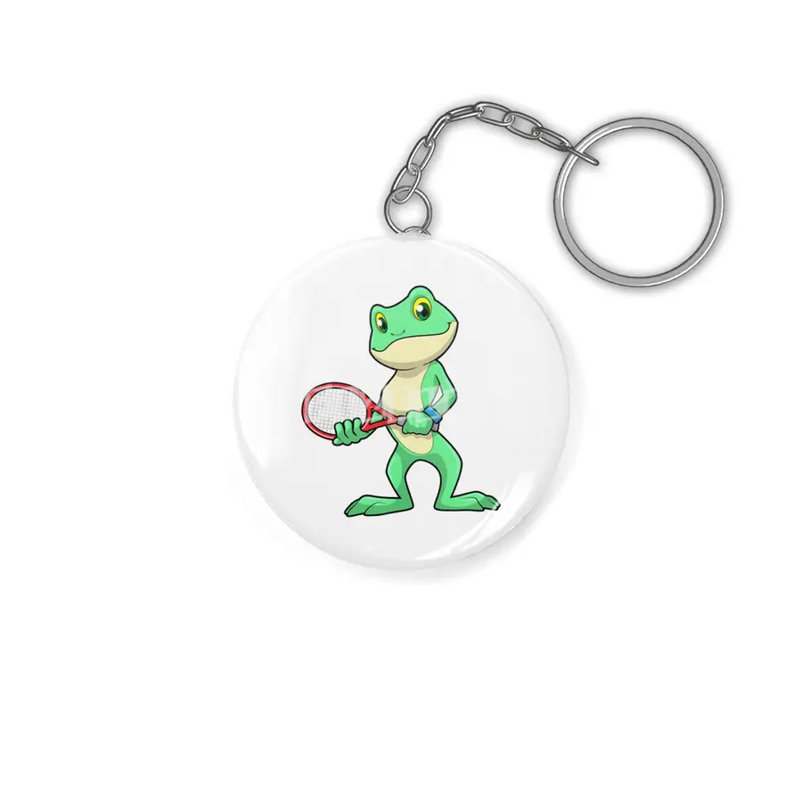 Frog at Tennis with Tennis racket Anahtarlık