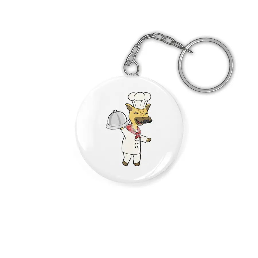 Giraffe as Chef with Cooking apron & Platter Anahtarlık